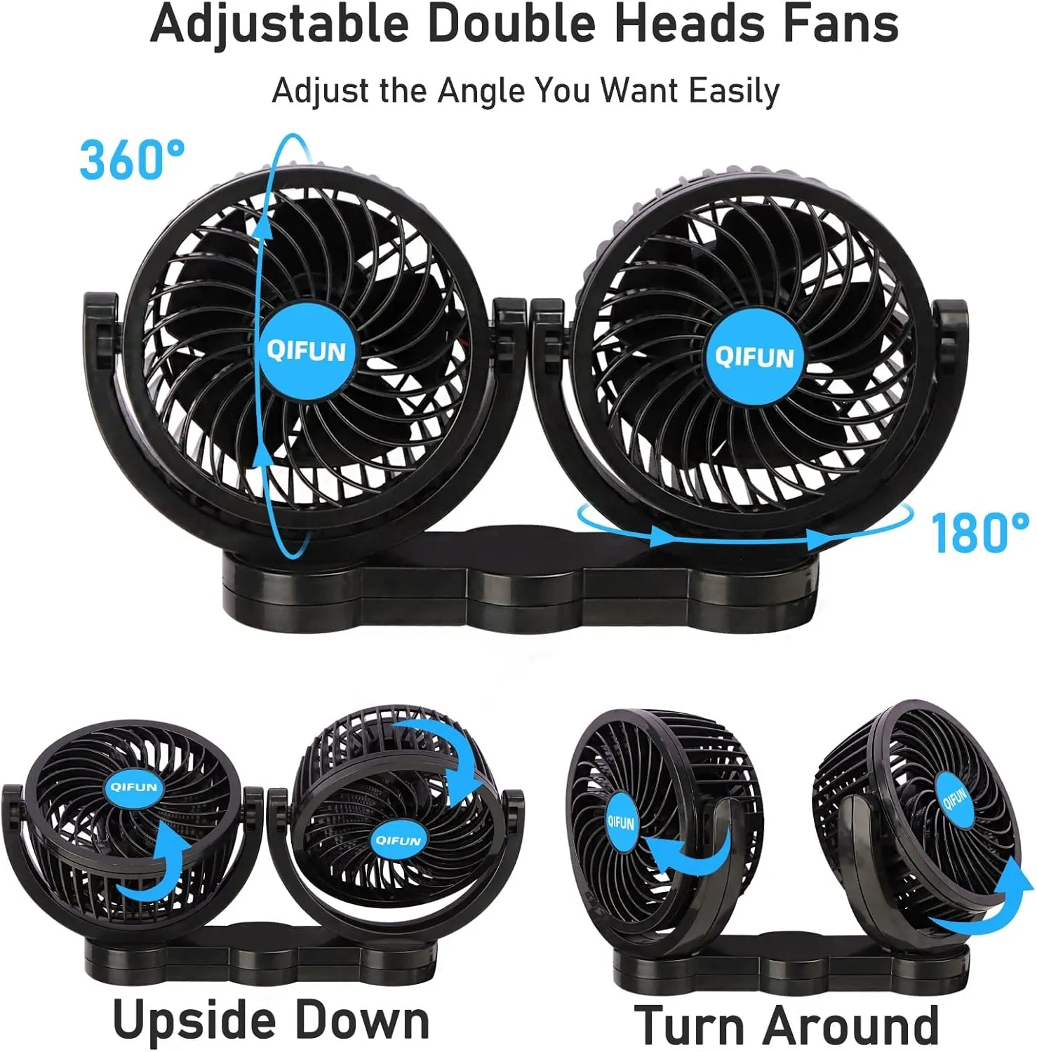 12V Car Fan, Portable Car Fan Cool Gadgets for Rear Seat Passenger, 4'' Headrest 360 Rotatable Backseat Car Cooling with Stepless Speed Regulation for Vehicles, SUV, RV, Boat