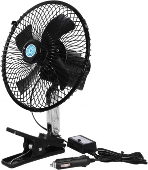 12v Car Fan that Blow Cold Air,360 Adjustment Small 12 Volt DC Clamp Fans,90 Oscillating Clip Fan for RV,Vehicles and Forklift (8inch) Solar-powered car fan for ventilation