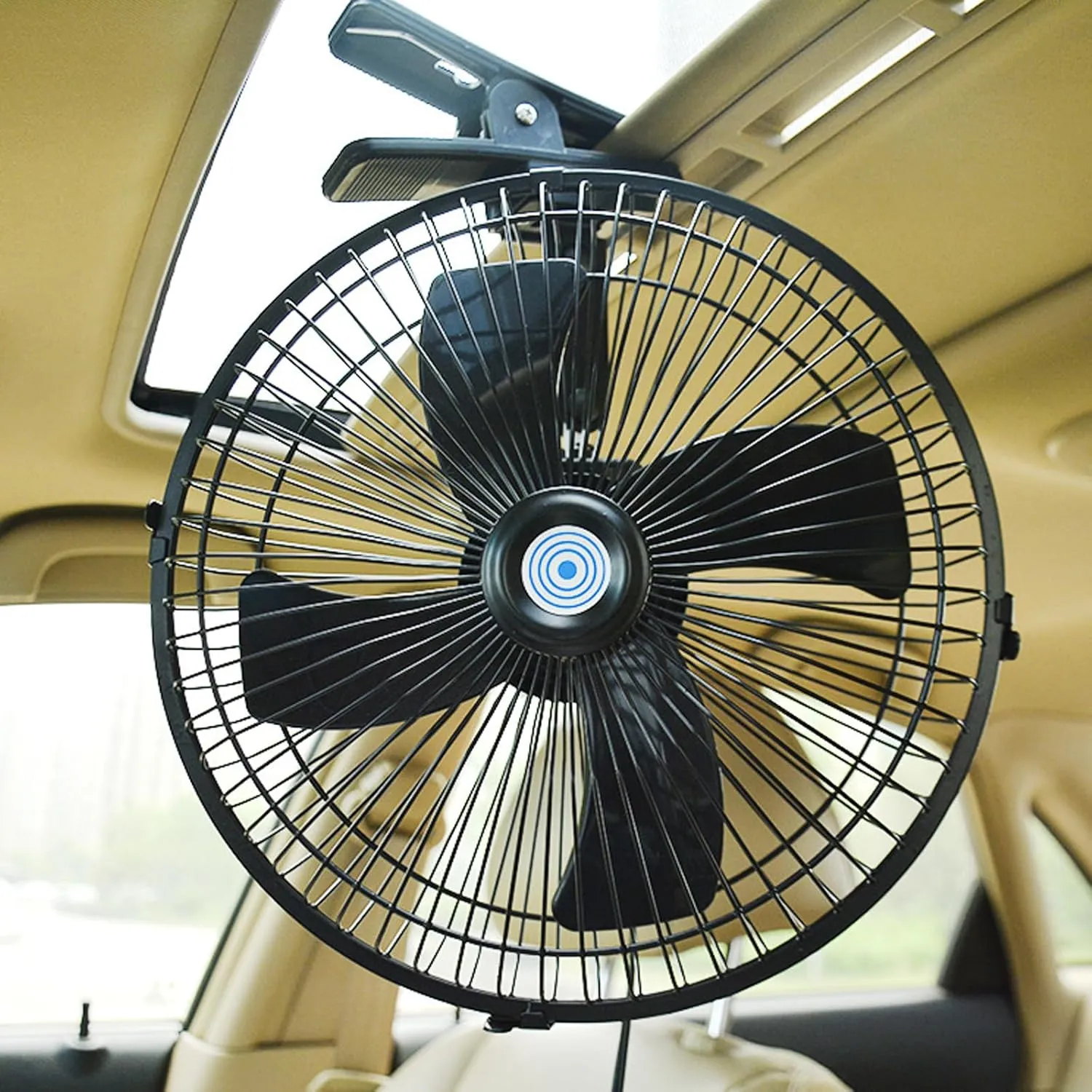12v Clip Fan for Car,10 inch Portable 90 Rotation Oscillating 12 Volt DC Desk Fan,2 Speed Car Fans that Blow Cold Air,360 Adjustment Clip on Fans for RV,Truck,SUV and Vehicles(Black) 360-degree rotating fan for home use