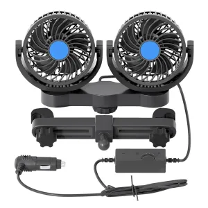 12V DC Rear Seat Cigarette Lighter Fan, Low Noise Dual Head Air Circulation Car Seat Fan, Infinitely Variable Speed, 360Degree Rotation Portable Truck Fan, Suitable for Truck,Van, SUV,RV Rear-mounted fan for childrens safety