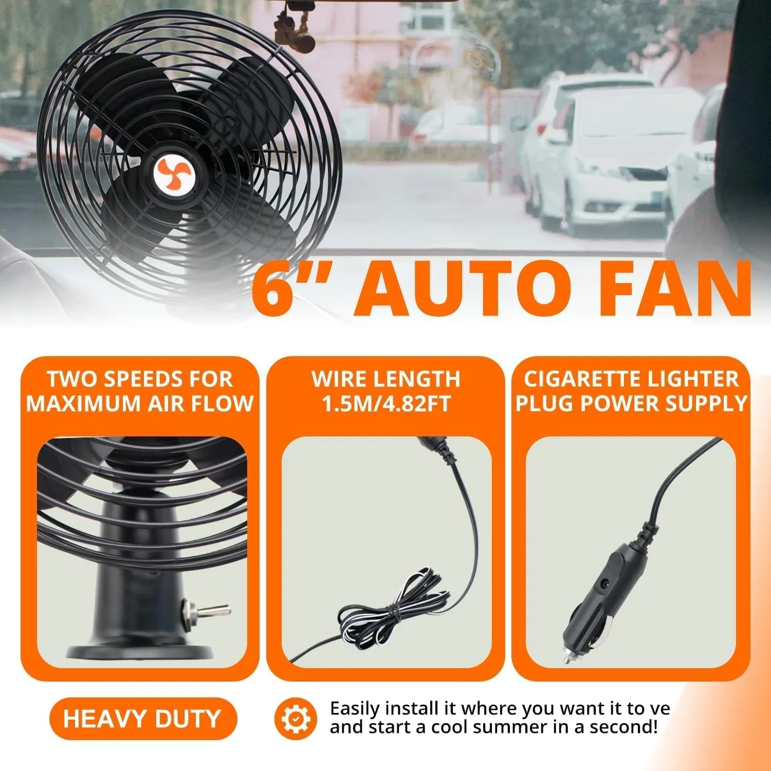 12V RV Cooling Fan with 2 Speed Switch,Car Truck RV Fans Heavy Duty 12V,6 Inch Truck Fans that Blow Cold Air,Suitable for All Vehicles.Cord Length 6FT