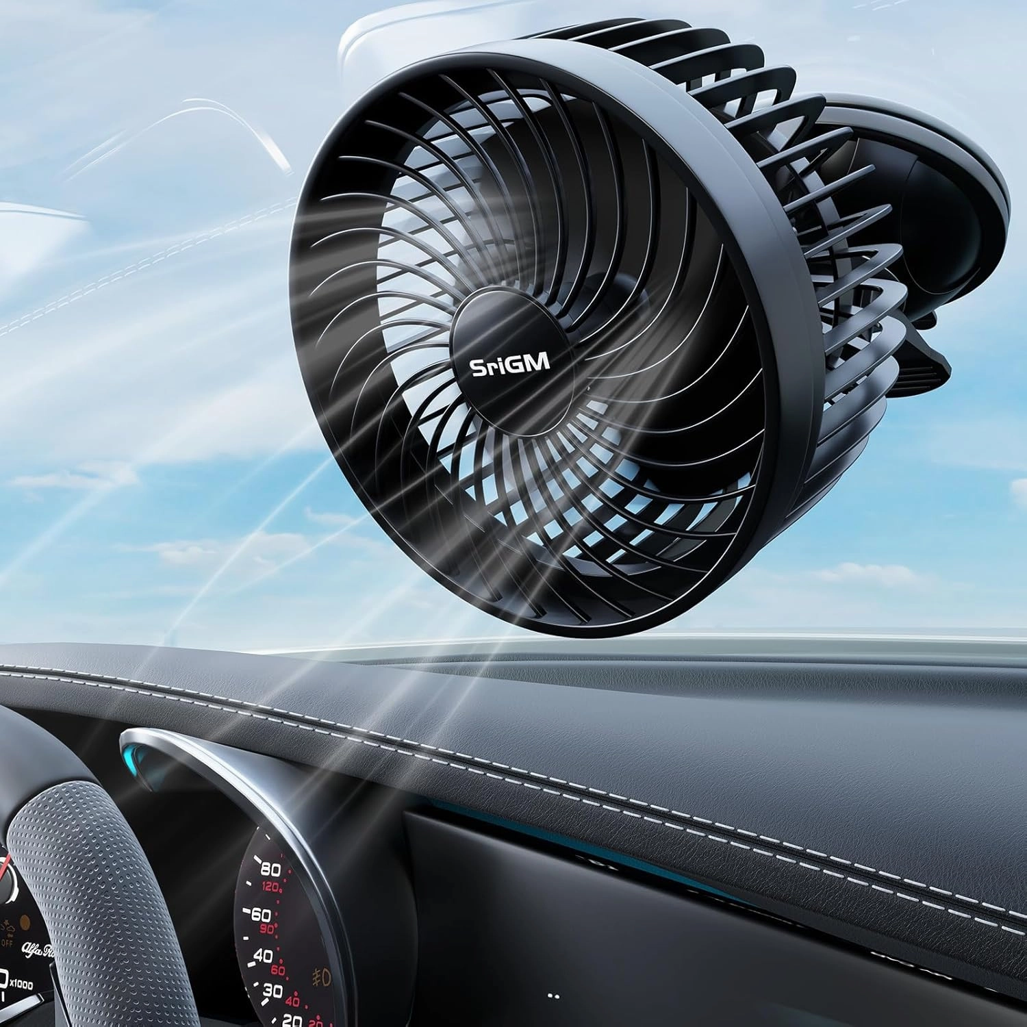 12V Car Fan with 12V Car Power Outlet - 360 Adjustable Head & Super Strong Suction Cup Powerful 12 Volt Vehicle 4.5" Universal Car Cooling Fan for Trucks/SUV/RV (4.5" Fan Black) Solar-powered car fan for ventilation
