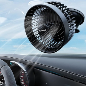 12V Car Fan with 12V Car Power Outlet - 360 Adjustable Head & Super Strong Suction Cup Powerful 12 Volt Vehicle 4.5" Universal Car Cooling Fan for Trucks/SUV/RV (4.5" Fan Black) Solar-powered car fan for ventilation