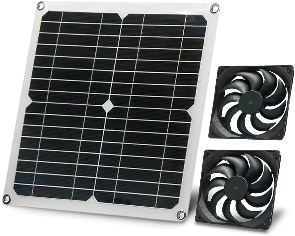 12W Solar Powered Fan for Chicken Coop, Dog House, Outside Shed Greenhouse, Solar Fan with Two IPX7 Waterproof Fans 5Ft Cable Installation Kits Solar-powered car fan for ventilation