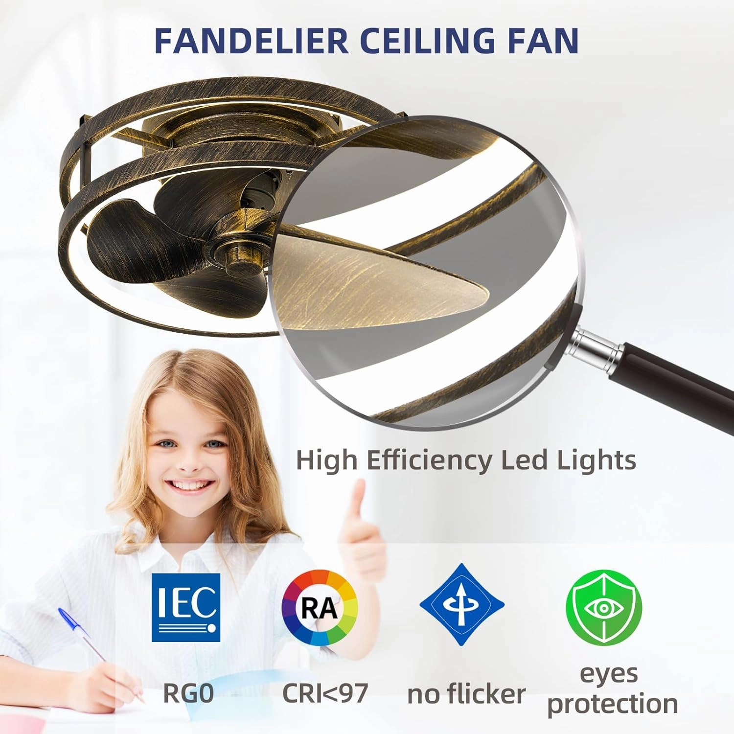 13 Inchs Low Profile Ceiling Fans with Lights with Remote Dimmable 36W 3000-6000K LED Fan with Light,Modern Lighting Fans Flush Mount for Bedroom Living Room (Golden Black)