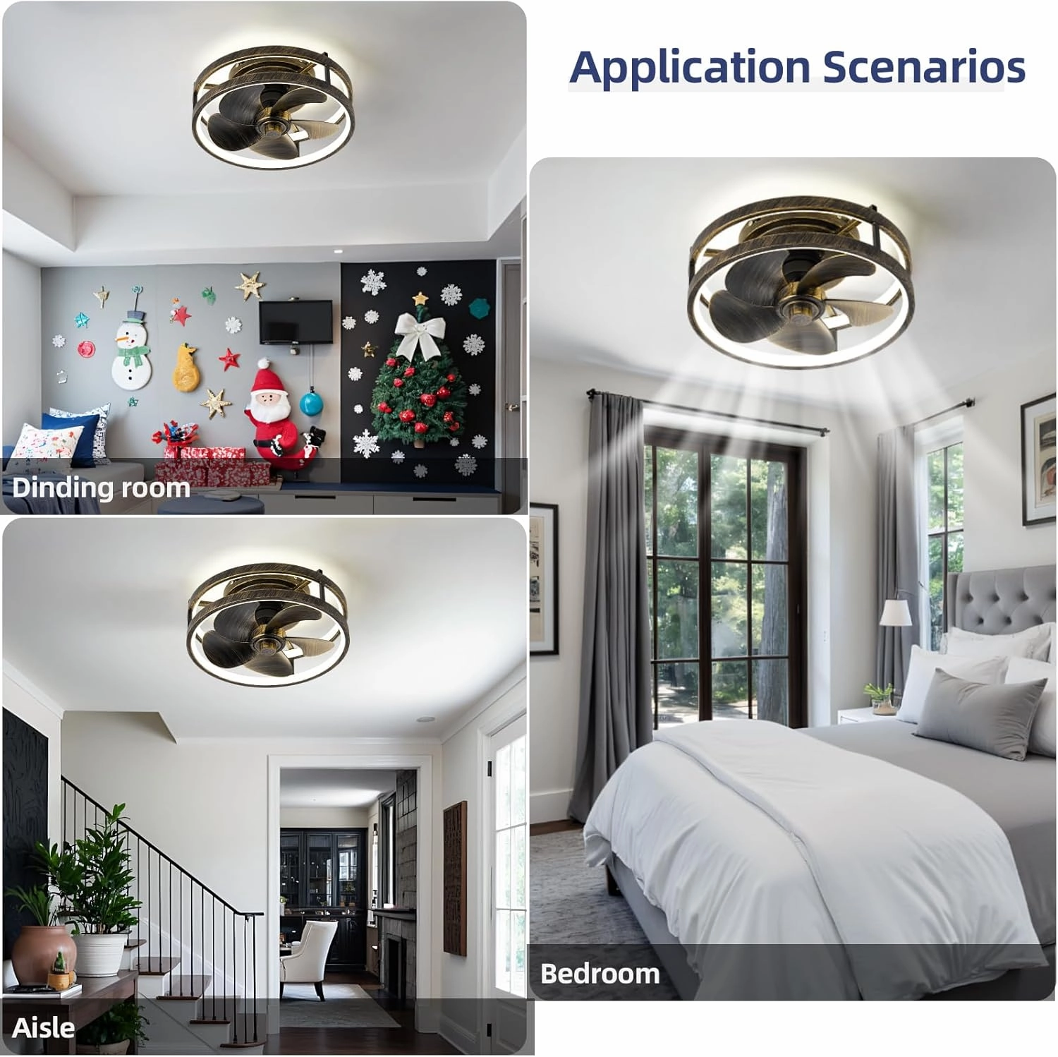 13 Inchs Low Profile Ceiling Fans with Lights with Remote Dimmable 36W 3000-6000K LED Fan with Light,Modern Lighting Fans Flush Mount for Bedroom Living Room (Golden Black)
