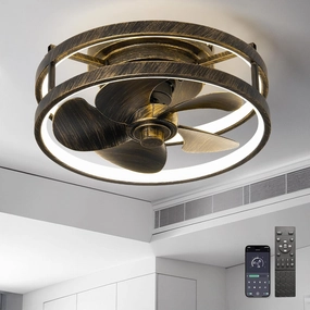 13 Inchs Low Profile Ceiling Fans with Lights with Remote Dimmable 36W 3000-6000K LED Fan with Light,Modern Lighting Fans Flush Mount for Bedroom Living Room (Golden Black) App-controlled remote fan for convenience