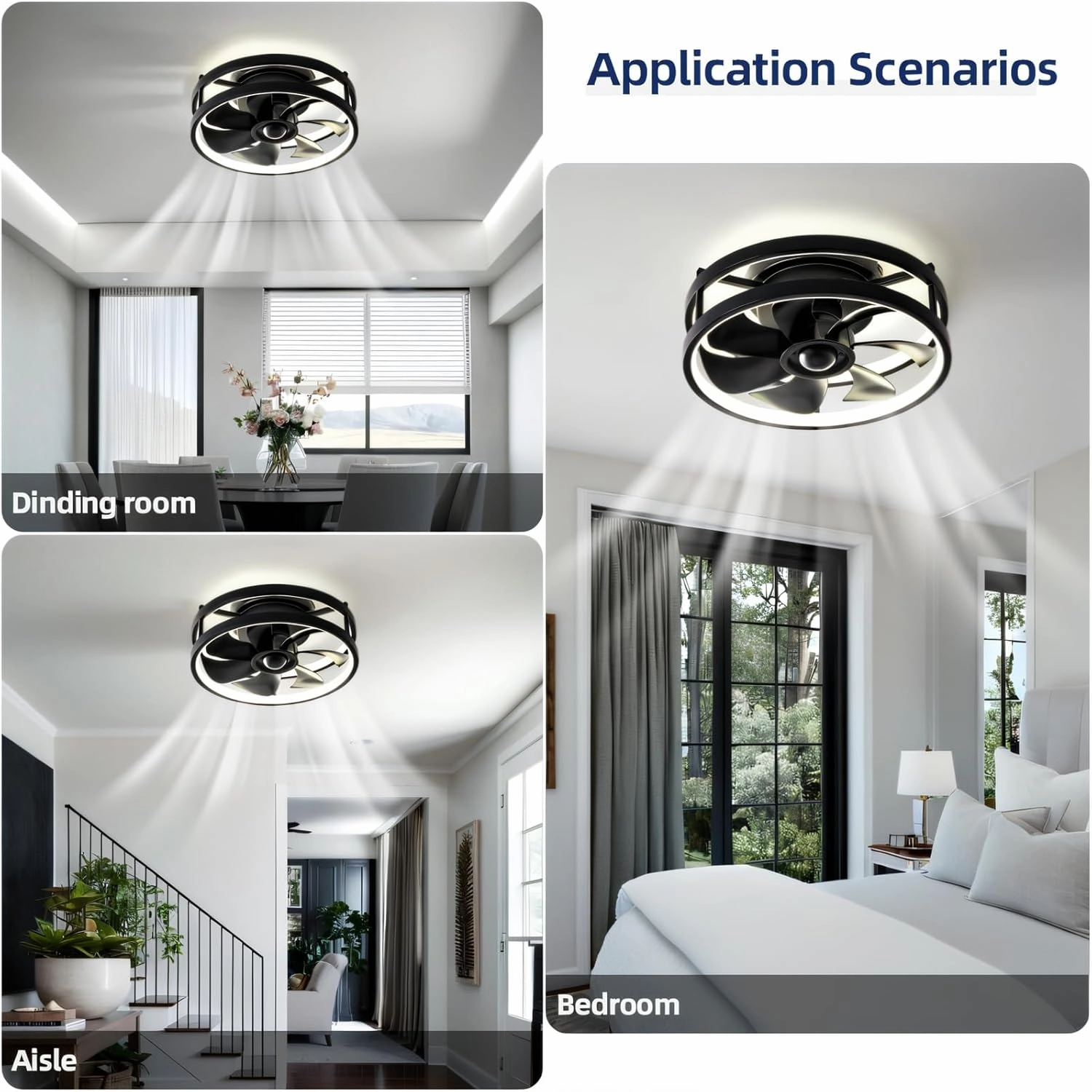 13" Low Profile Ceiling Fans with Lights and Remote,Dimmable 36W 3000-6000K LED Fan Light with App Control,Modern Ceiling Fans Flush Mount for Bedroom Kitchen (Black 002)