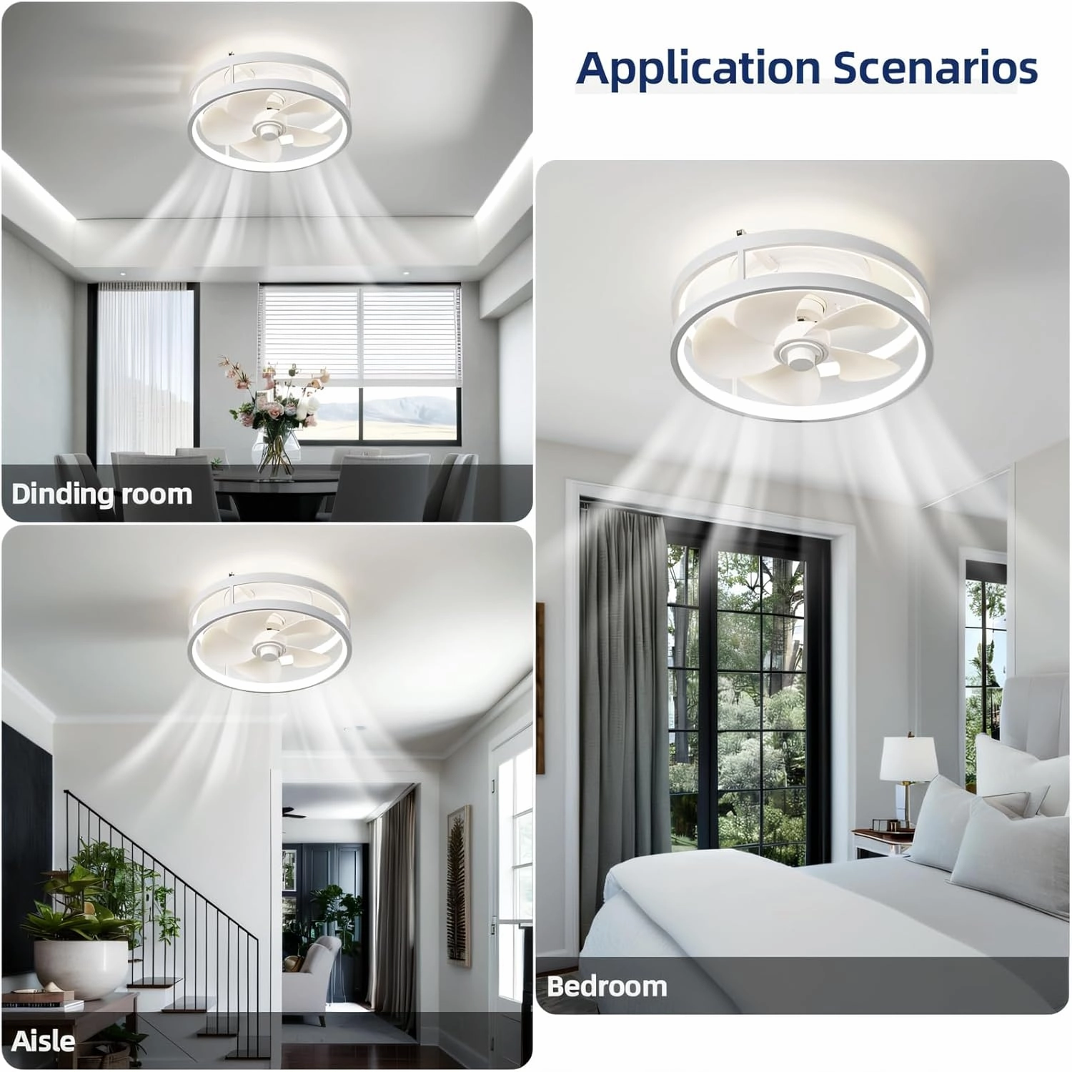13" Low Profile Ceiling Fans with Lights and Remote,Dimmable 36W 3000-6000K LED Fan Light with App Control,Modern Ceiling Fans Flush Mount Lighting for Bedroom Living Room(White 002)