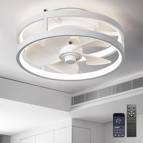 13" Low Profile Ceiling Fans with Lights and Remote,Dimmable 36W 3000-6000K LED Fan Light with App Control,Modern Ceiling Fans Flush Mount Lighting for Bedroom Living Room(White 002) App-controlled remote fan for convenience