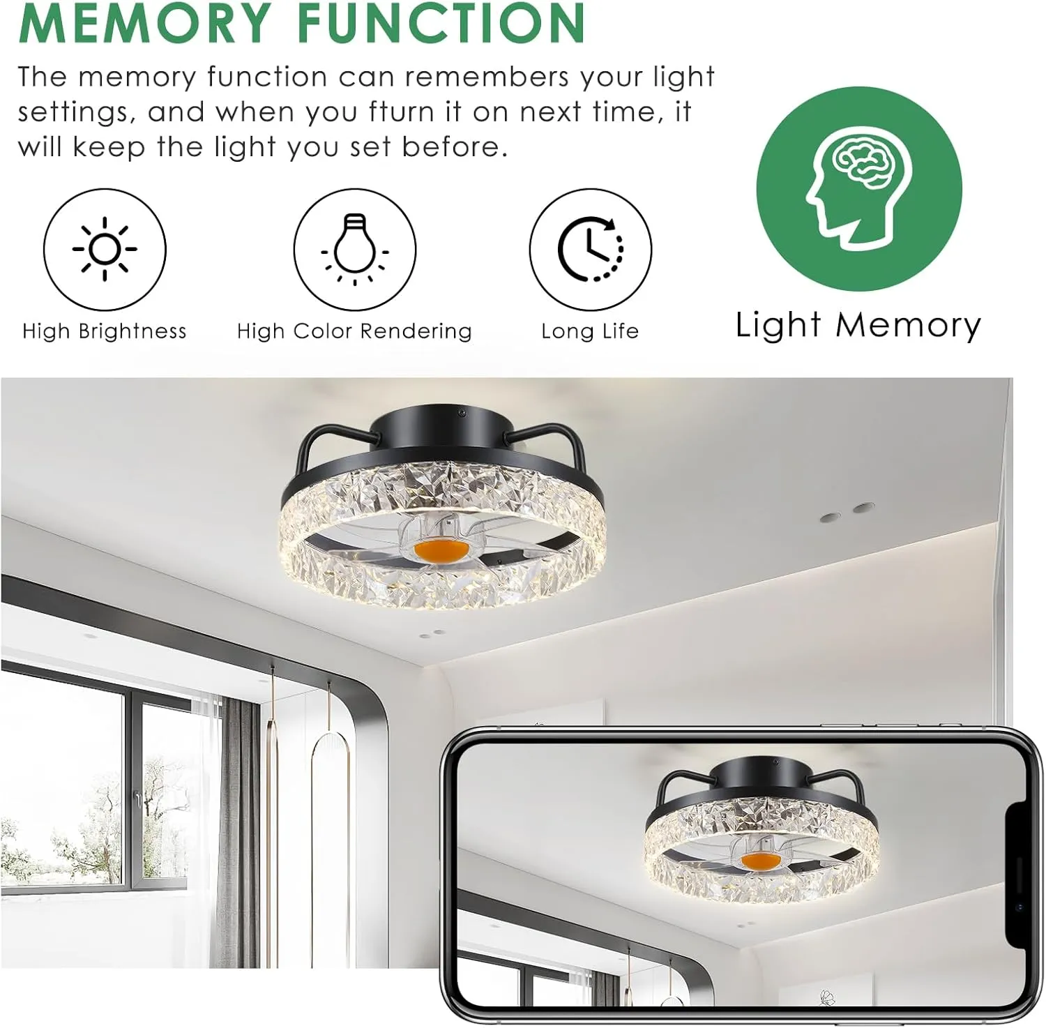 13" Ceiling Fans with Lights and Remote - Flush Mount Low Profile Ceiling Fans - Bladeless Enclosed Fans with Led Light and Stepless Dimming, Small Modern Fan for Bedroom