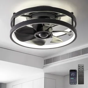 13" Low Profile Ceiling Fans with Lights and Remote,Dimmable 36W 3000-6000K LED Fan Light with App Control,Modern Ceiling Fans Flush Mount for Bedroom Kitchen (Black 002) App-controlled remote fan for convenience