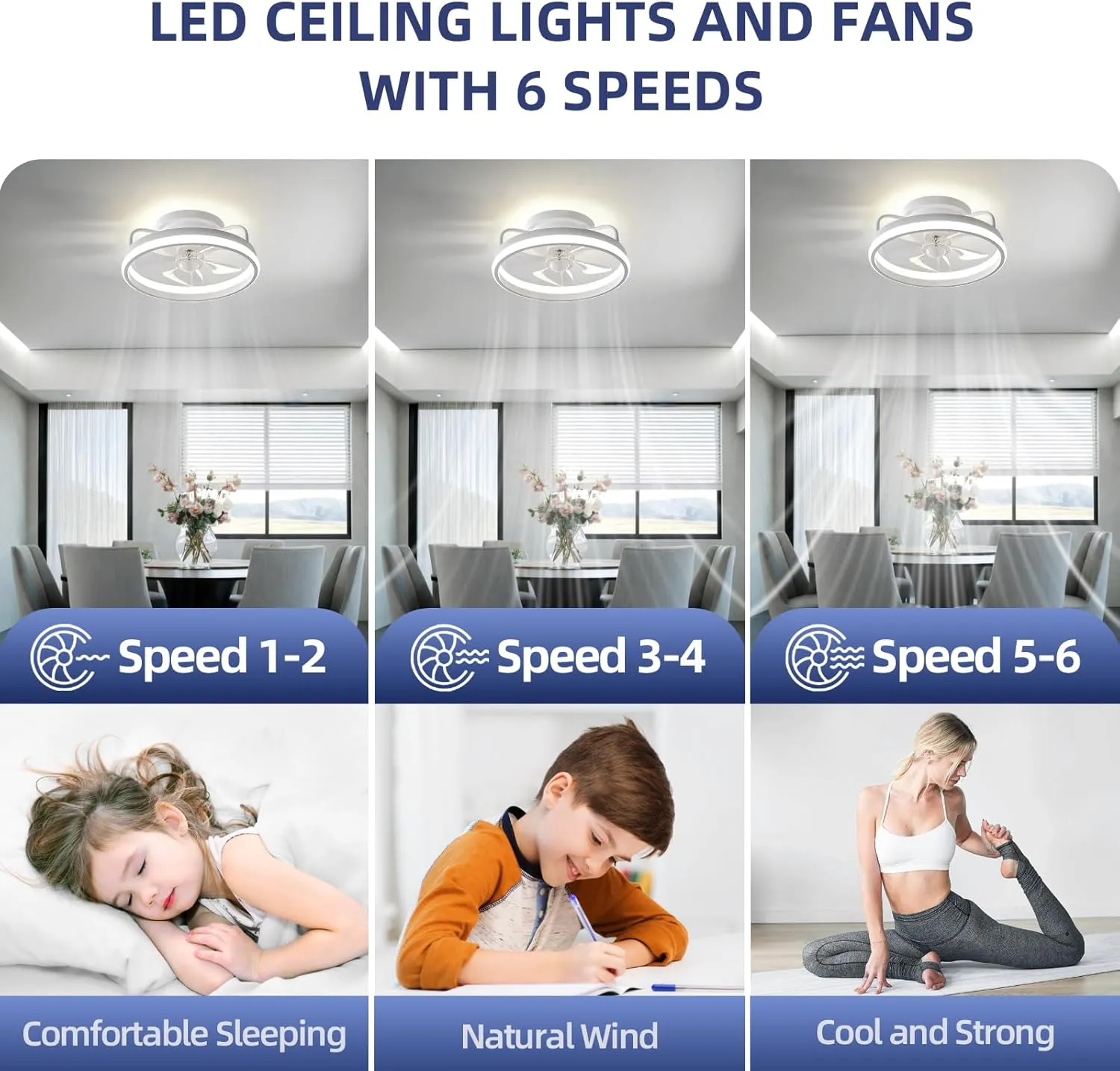 13" Low Profile Ceiling Fans with Lights and Remote,Dimmable 36W 3000-6000K LED Fan Light with Remote Control,Modern Ceiling Fans Flush Mount Lighting for Bedroom Living Room(White 01)