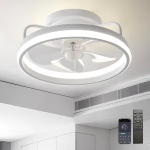 13" Low Profile Ceiling Fans with Lights and Remote,Dimmable 36W 3000-6000K LED Fan Light with Remote Control,Modern Ceiling Fans Flush Mount Lighting for Bedroom Living Room(White 01) App-controlled remote fan for convenience