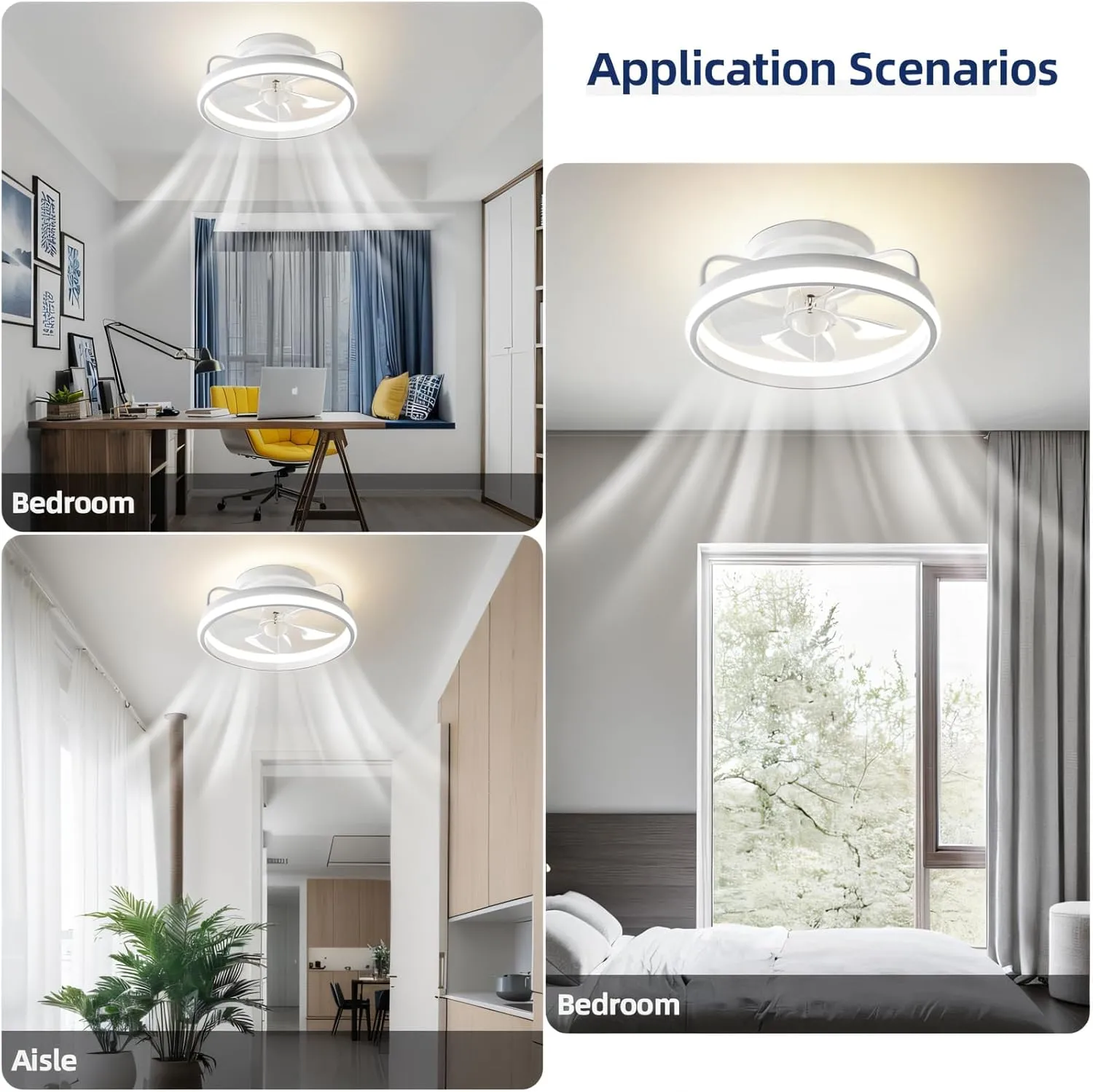 13" Low Profile Ceiling Fans with Lights and Remote,Dimmable 36W 3000-6000K LED Fan Light with Remote Control,Modern Ceiling Fans Flush Mount Lighting for Bedroom Living Room(White 01)
