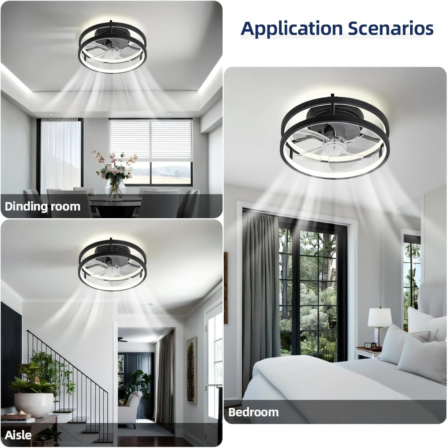 13" Low Profile Ceiling Fans with Lights and Remote,Dimmable 36W 3000-6000K LED Fan Light,Modern Ceiling Fans Flush Mount for Bedroom Living Room(Black 001)