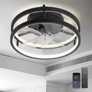 13" Low Profile Ceiling Fans with Lights and Remote,Dimmable 36W 3000-6000K LED Fan Light,Modern Ceiling Fans Flush Mount for Bedroom Living Room(Black 001) App-controlled remote fan for convenience