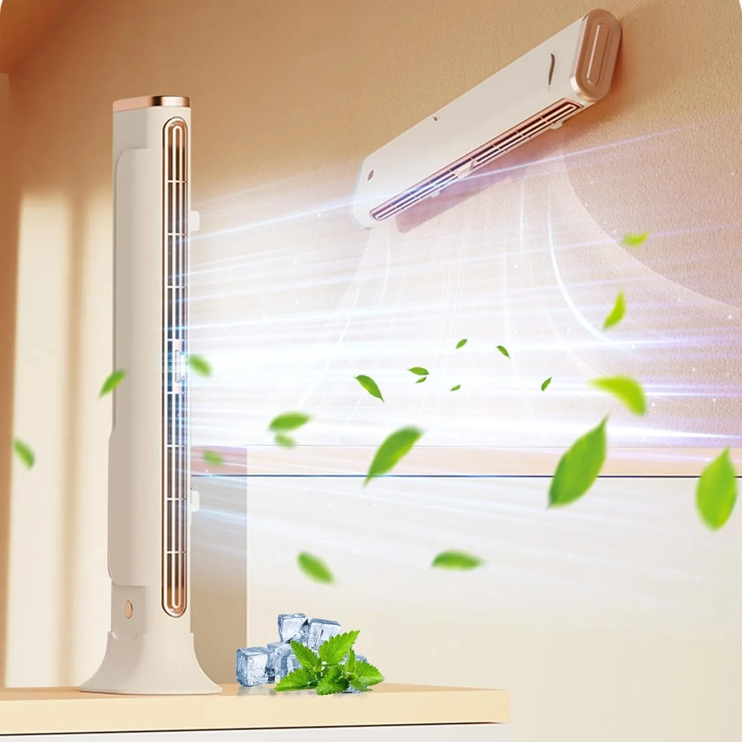 15.2 Inch Bladeless Tower Fan for Bedroom, Bladeless Table Fan, Tower Fan Quiet Cooling Air Conditioner Mini Desk, Mini Vertical Portable Air Condition Fan, for Home Office Daily Use (White) Tower bladeless fan for modern homes