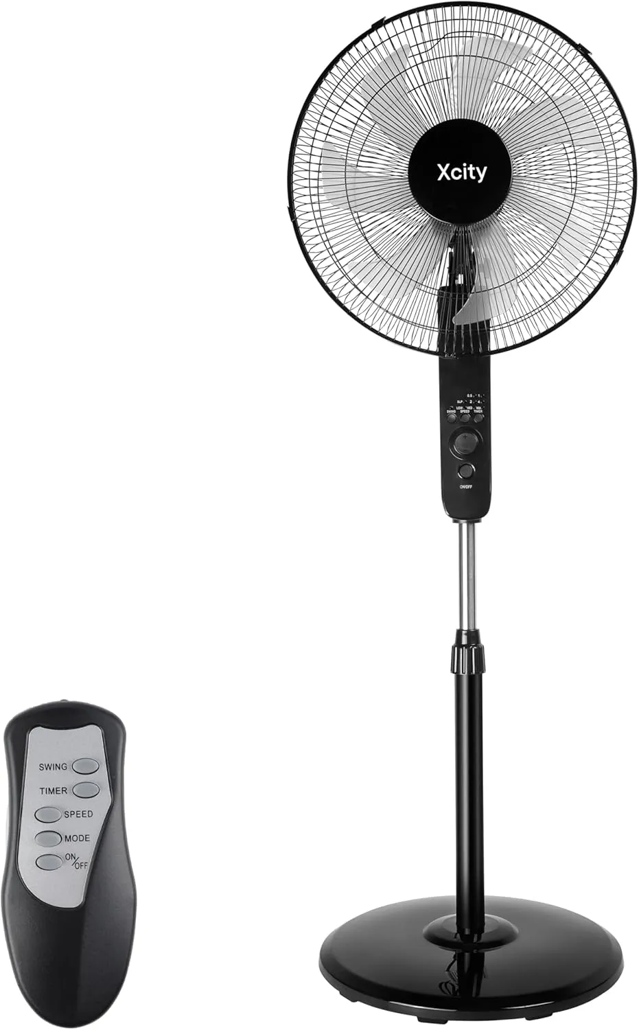 16 inch Oscillating Pedestal Fan, 3-Speed Stand Fan, Remote Control, High Velocity, Adjustable Height & Tilt, 7.5H Timer, Powerful Quiet Standing Fan for Bedroom, Living Room, Office, Black Fan with safety blade design