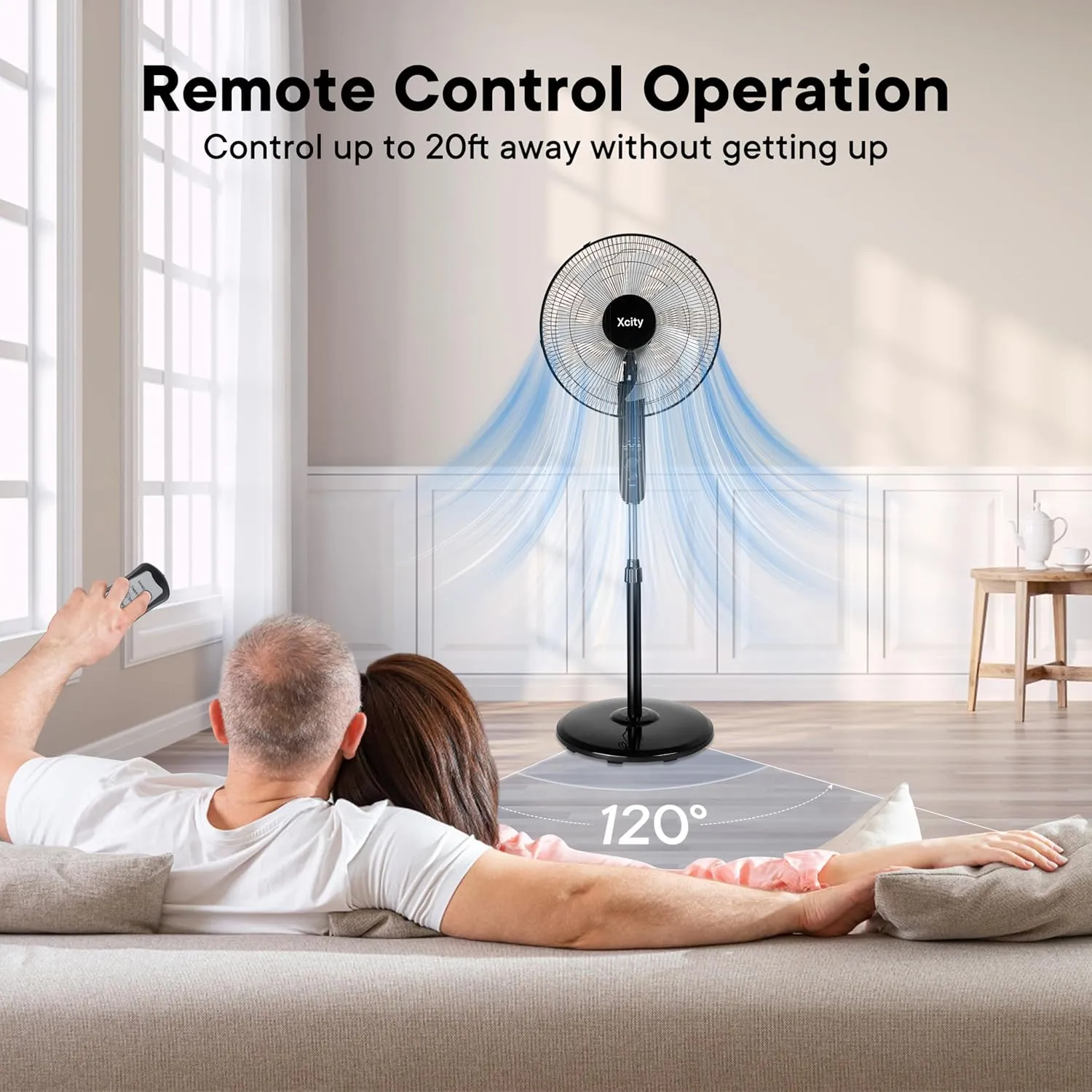 16 inch Oscillating Pedestal Fan, 3-Speed Stand Fan, Remote Control, High Velocity, Adjustable Height & Tilt, 7.5H Timer, Powerful Quiet Standing Fan for Bedroom, Living Room, Office, Black