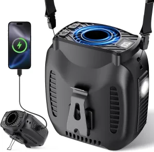 16000mAh Portable Waist Fan Rechargeable, 16000RPM 5-Speeds Strong Airflow, 48H Runtime with Flashlight, Personal Wearable Belt Fan for Camping, Outdoor, Jobsite, Black Waist-mounted portable fan for outdoor use