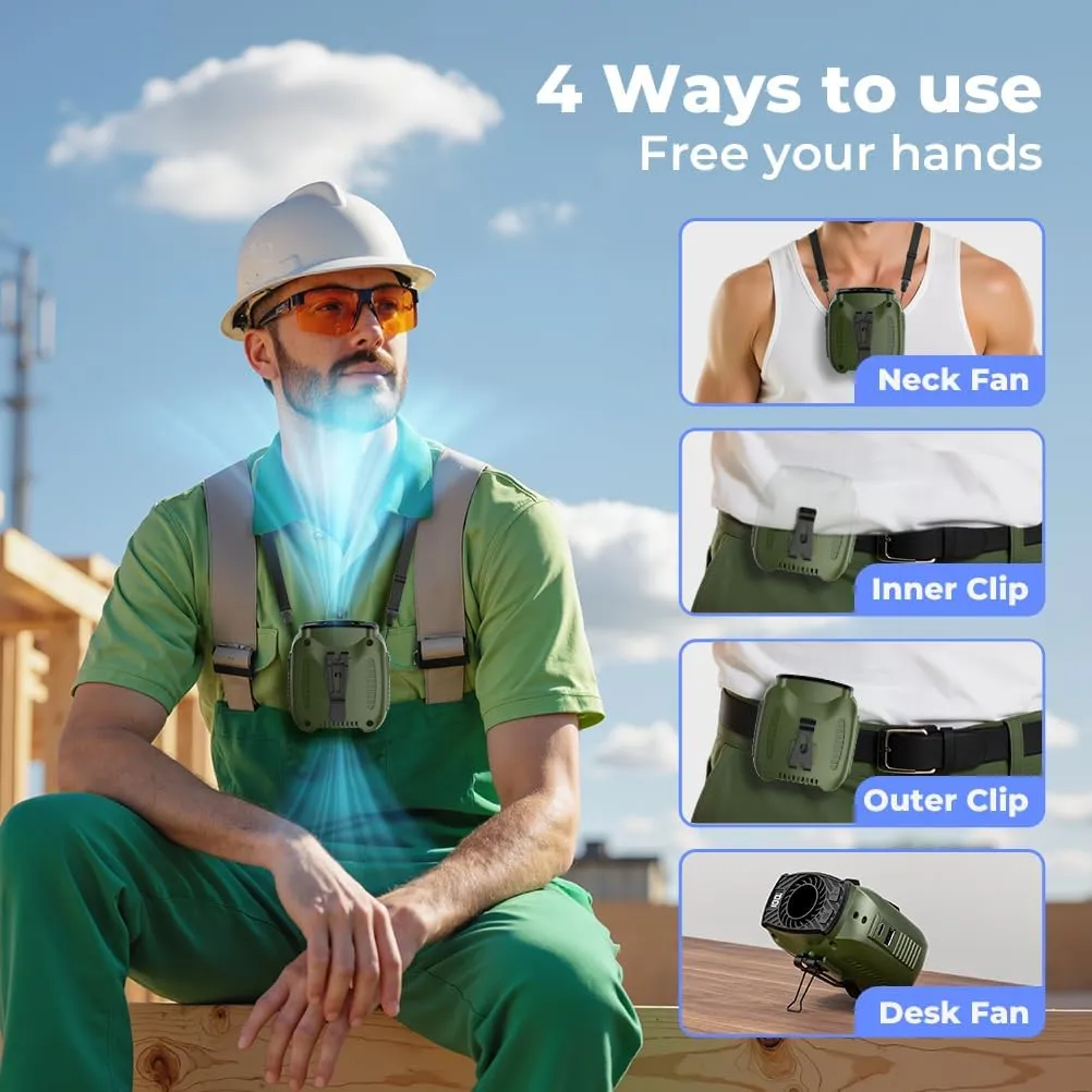 16000mAh Portable Waist Fan Rechargeable, 5-Speeds Strong Airflow, 48H Runtime, with Flashlight, Personal Wearable Belt Fan for Camping, Outdoor, Jobsite, Green