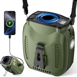 16000mAh Portable Waist Fan Rechargeable, 5-Speeds Strong Airflow, 48H Runtime, with Flashlight, Personal Wearable Belt Fan for Camping, Outdoor, Jobsite, Green Waist-mounted portable fan for outdoor use