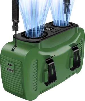 16000mAh Portable Waist Fan- Rechargeable Battery Personal Fan Clip on Wearable Belt With 5 Speeds,LED Digital Display and Flashlight Neck Fan Hands-Free 25H Cooling For Outdoor Travel Camping-Green Waist-mounted portable fan for outdoor use