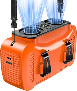 16000mAh Portable Waist Fan- Rechargeable Battery Personal Fan Clip on Wearable Belt With 5 Speeds,LED Digital Display and Flashlight Neck Fan Hands-Free 25H Cooling For Outdoor Travel Camping-Orange Waist-mounted portable fan for outdoor use