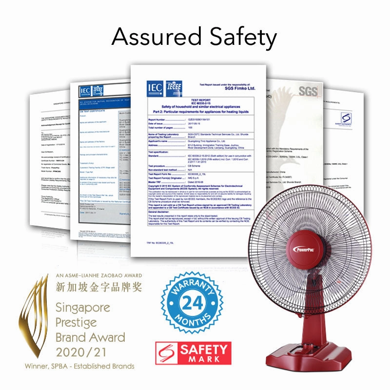 16" Desk Fan  High Velocity, Oscillation, Adjustable Tilt, Timer, Durable, Overheat Protection, 3-Speed, red, PPTF16