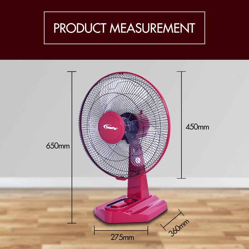 16" Desk Fan  High Velocity, Oscillation, Adjustable Tilt, Timer, Durable, Overheat Protection, 3-Speed, red, PPTF16