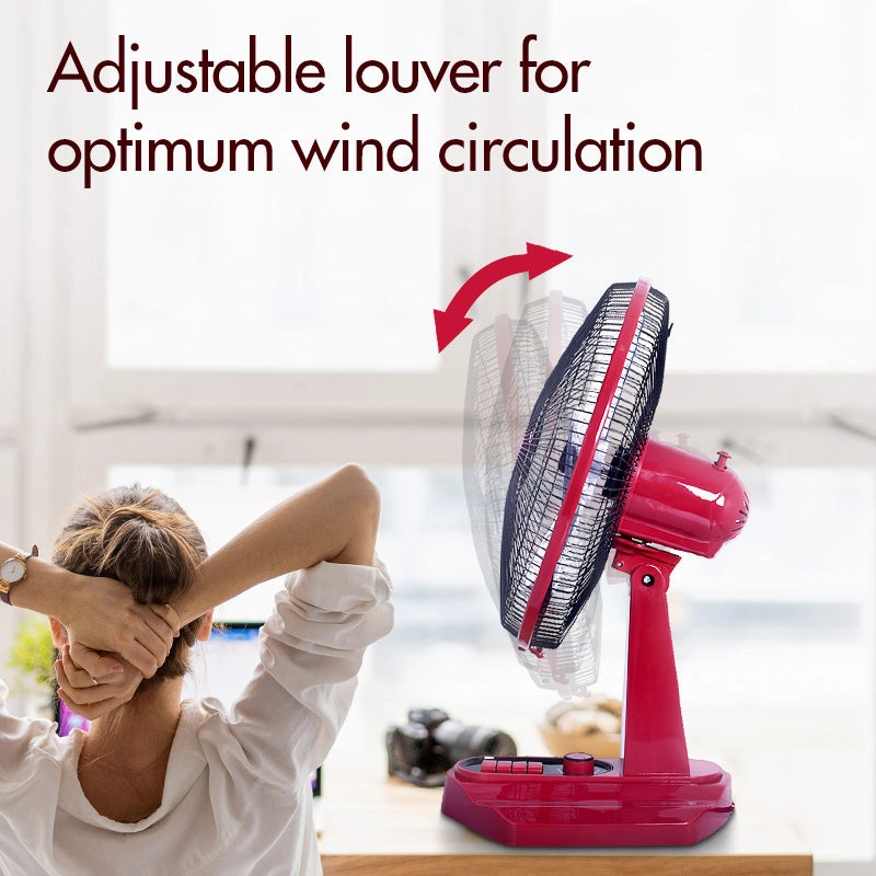 16" Desk Fan  High Velocity, Oscillation, Adjustable Tilt, Timer, Durable, Overheat Protection, 3-Speed, red, PPTF16