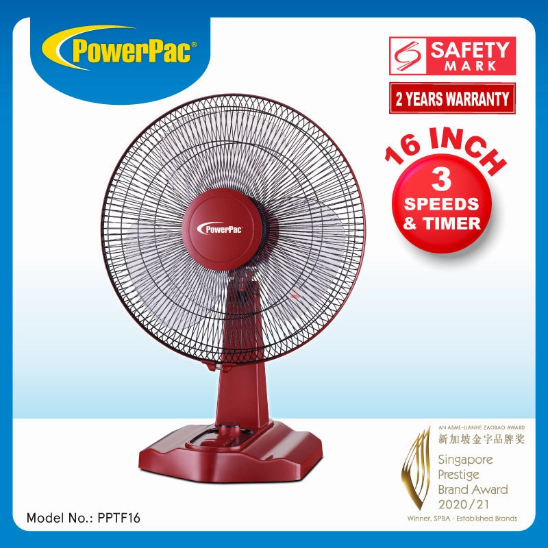 16" Desk Fan  High Velocity, Oscillation, Adjustable Tilt, Timer, Durable, Overheat Protection, 3-Speed, red, PPTF16