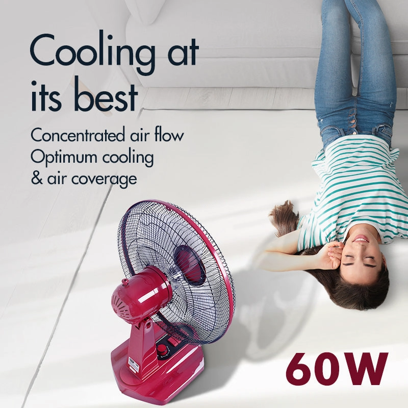 16" Desk Fan  High Velocity, Oscillation, Adjustable Tilt, Timer, Durable, Overheat Protection, 3-Speed, red, PPTF16