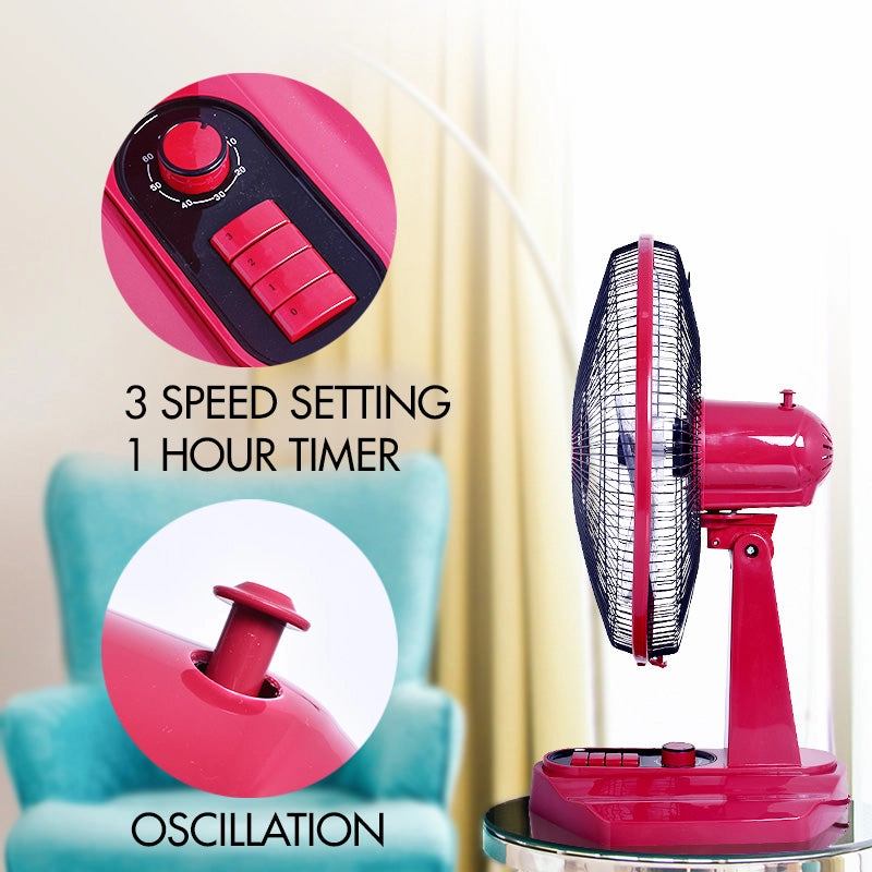 16" Desk Fan  High Velocity, Oscillation, Adjustable Tilt, Timer, Durable, Overheat Protection, 3-Speed, red, PPTF16
