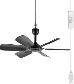 17.7-inch Portable USB Hanging Fan with 6 Blades, Indoor/Outdoor Use for RV, Camping, and Canopy, Quiet OperationFan with on/off buttons (with on/off buttons) Fan with safety blade design