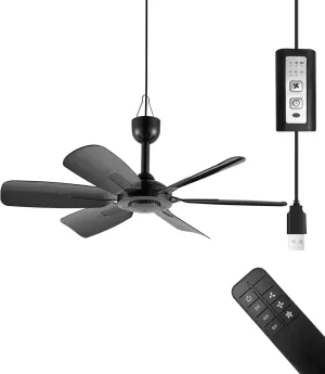 17.7-inch Portable USB Hanging Fan with 6 Blades, Indoor/Outdoor Use for RV, Camping, and Canopy, Quiet OperationFan with remote control (with remote control) Fan with safety blade design