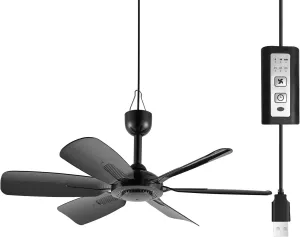 17.7-inch Portable USB Hanging Fan with 6 Blades, Indoor/Outdoor Use for RV, Camping, and Canopy, Quiet OperationFan with timer and speed buttons (with timer and speed buttons) Fan with safety blade design
