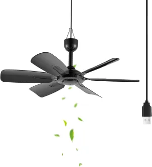 17.7-inch Portable USB Small Hanging Fan with 6 Blades, Indoor/Outdoor Use for RV, Camping, and Canopy, Quiet OperationElectric Fan (black) Fan with safety blade design