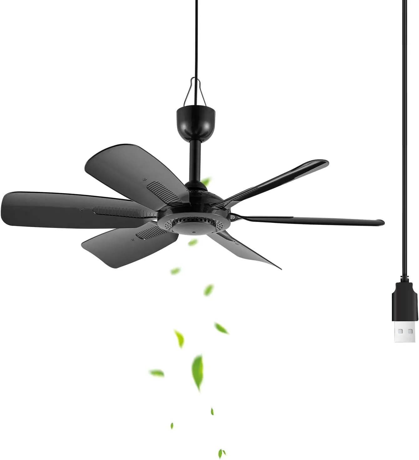 17.7-inch Portable USB Small Hanging Fan with 6 Blades, Indoor/Outdoor Use for RV, Camping, and Canopy, Quiet OperationElectric Fan (black) Fan with safety blade design