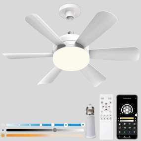 18" Socket Fan Light with 2.4G Remote/APP Control 6 wind Speeds 3 Color Temperatures Socket Ceiling Fan Light,E26 Base Screw Socket Ceiling Fan with Lights,for Small Rooms,Kids Room Kitchen App-controlled remote fan for convenience