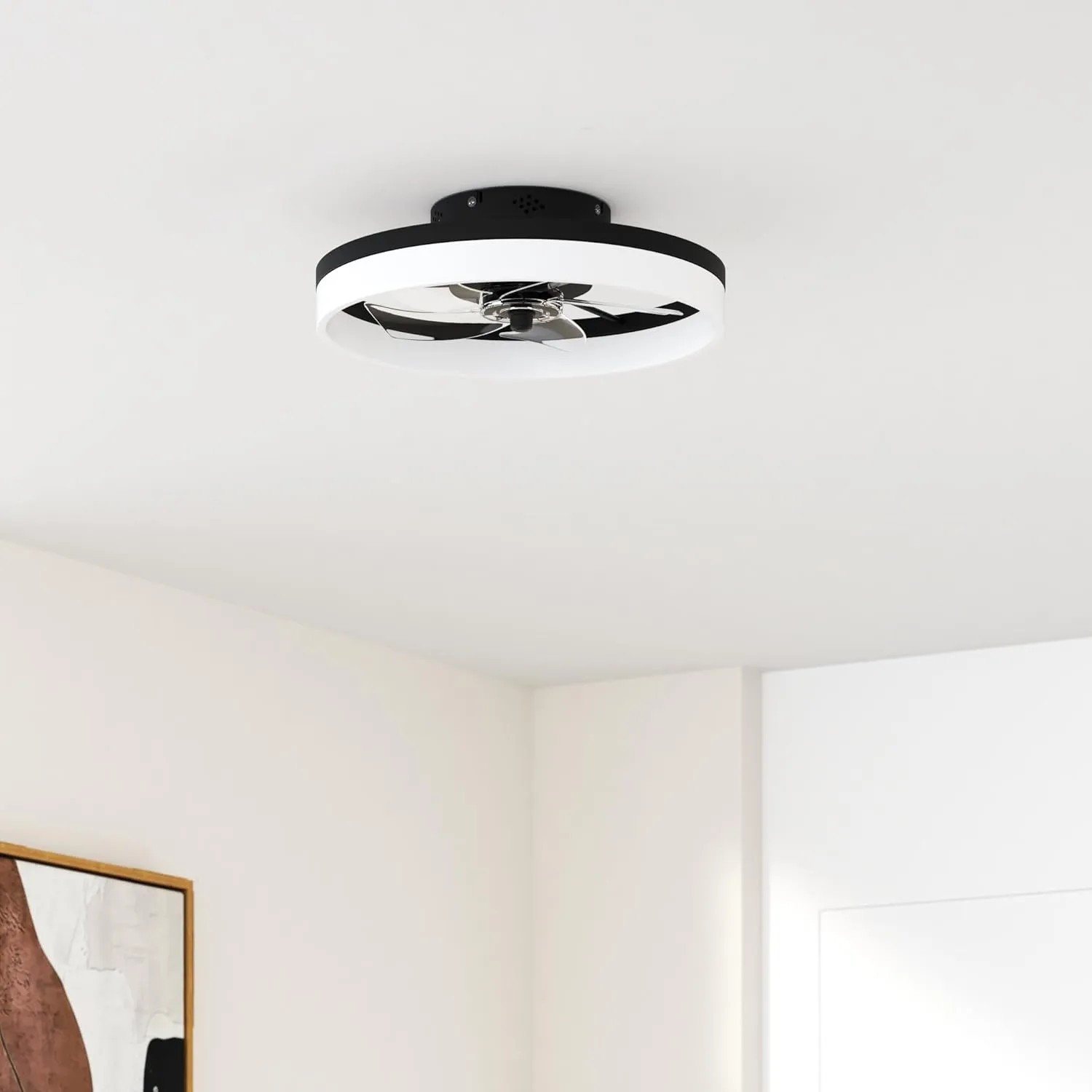 19.7" Low Profile Ceiling Fan with Light Flush Mount | 6-Speed Reversible & Silent Fan with 3000K-6500K Adjustable Lighting Remote & App Control for Living Room, Bedroom, Kitchen, Black