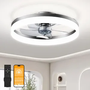 19.7" Low Profile Ceiling Fan with Light Flush Mount | 6-Speed Reversible & Silent Fan with 3000K-6500K Adjustable Lighting Remote & App Control for Living Room, Bedroom, Kitchen, Black App-controlled remote fan for convenience