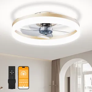 19.7" Low Profile Ceiling Fan with Light Flush Mount | 6-Speed Reversible & Silent Fan with 3000K-6500K Adjustable Lighting Remote & App Control for Living Room, Bedroom, Kitchen, Gold App-controlled remote fan for convenience