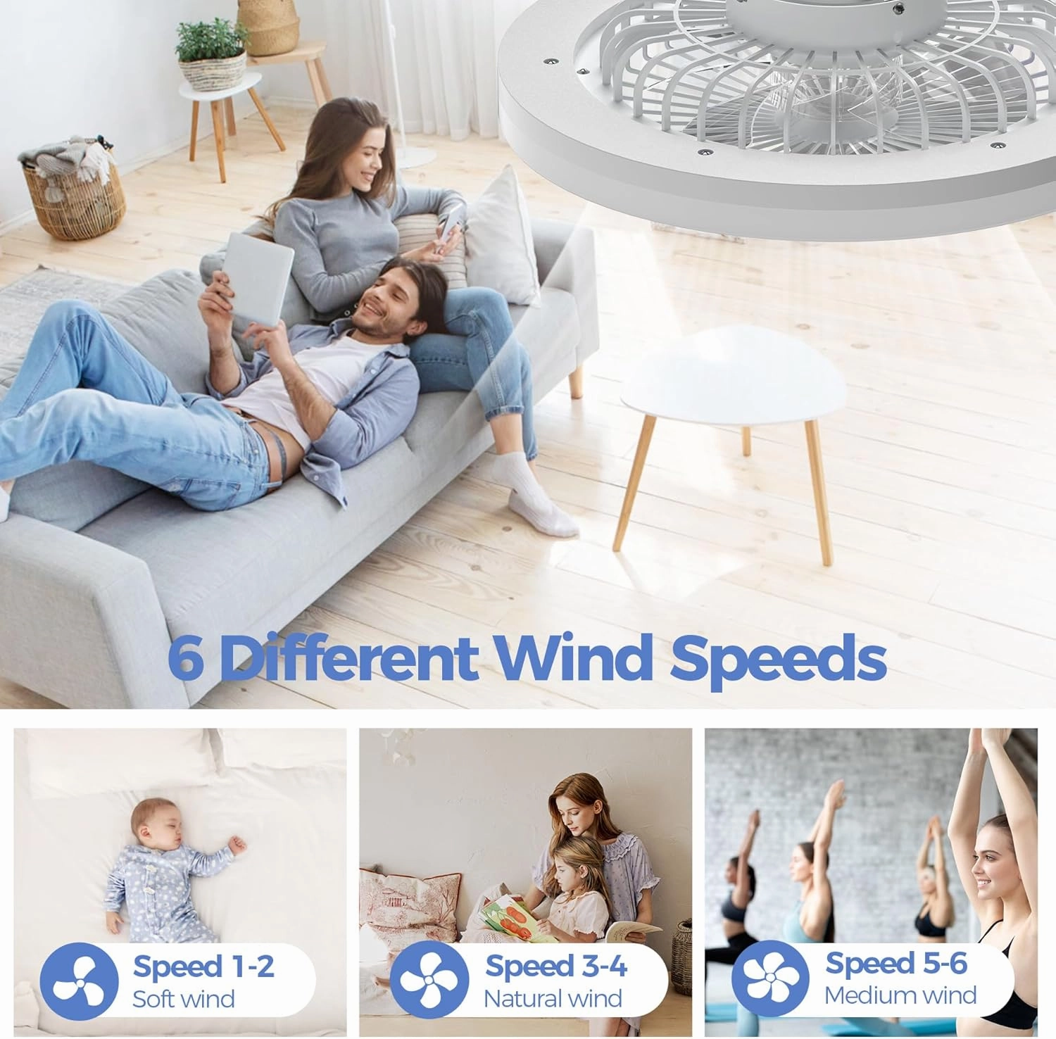 19 in RGB Ceiling Fan With Led Lights: Low Profile Smart Ceiling Fans With Remote APP Control Enclosed Flush Mount Ceiling Fan With Quiet Motor Dimmable For Bedroom