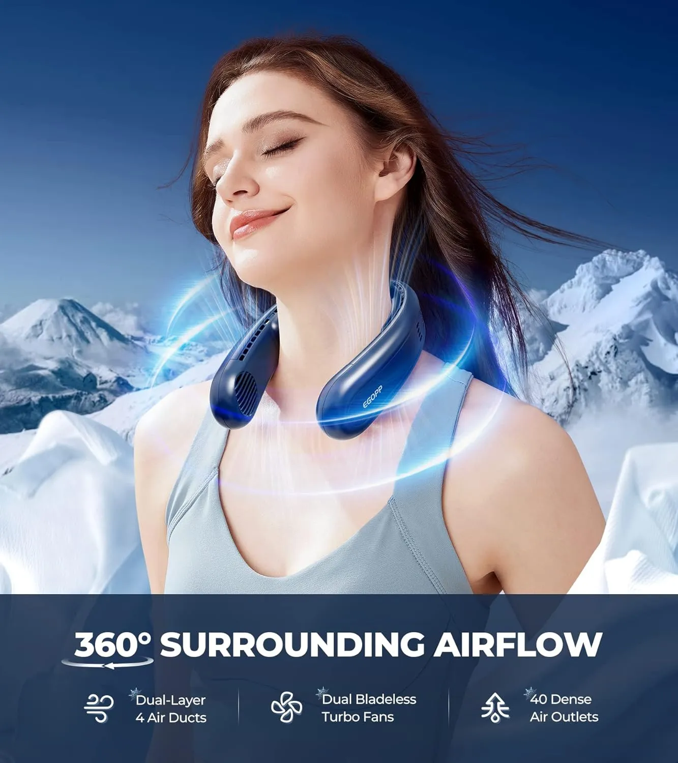 1S Cool Down 30F Neck Fan with Double Semiconductor Coolers, 360 Surrounded Personal Fans Air Conditioner that Blow Cold Air, 8H lasting Portable Fan with 3 Speed, Gifts for Men Women Outdoor Travel