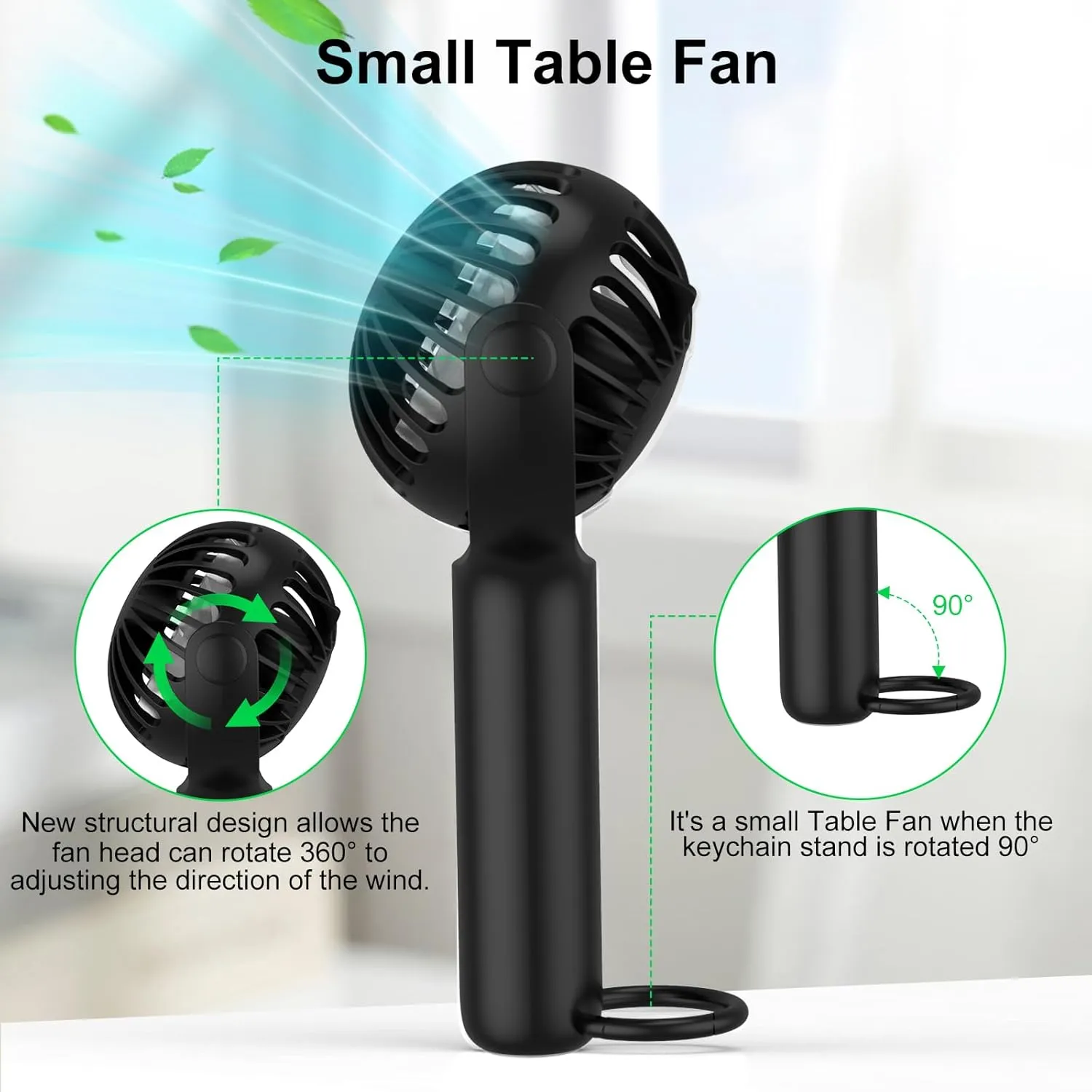 2 IN 1 Portable Handheld Mini Fan,Powerful Cooling,Personal Small Hand held Quiet Fan,Adjustable Desk Fan,Beach Travel Neck Fan,USB Rechargeable, Birthday Gifts for Women Mom(Black)