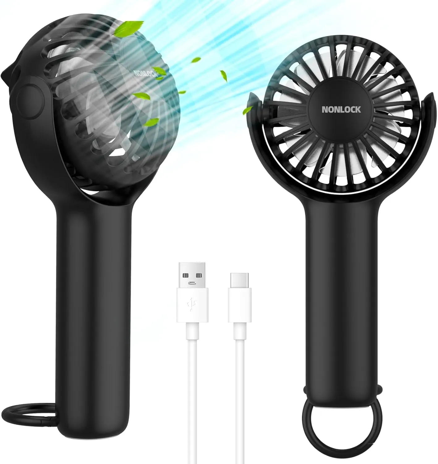 2 IN 1 Portable Handheld Mini Fan,Powerful Cooling,Personal Small Hand held Quiet Fan,Adjustable Desk Fan,Beach Travel Neck Fan,USB Rechargeable, Birthday Gifts for Women Mom(Black) Mini handheld fan for personal cooling
