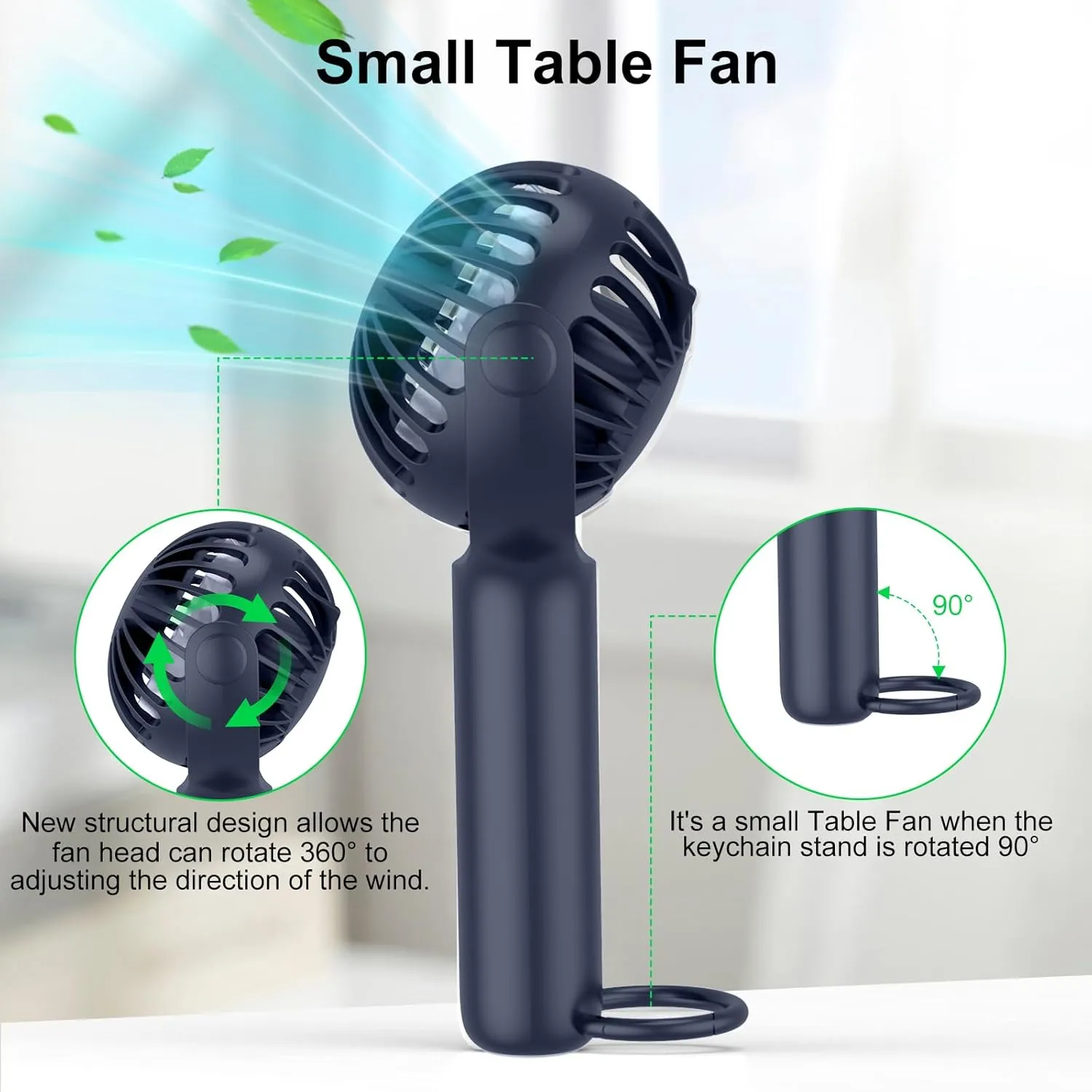 2 IN 1 Portable Handheld Mini Fan,Powerful Cooling,Personal Small Hand held Quiet Fan,Adjustable Desk Fan,Beach Travel Neck Fan,USB Rechargeable, Birthday Gifts for Women Mom(Blue)