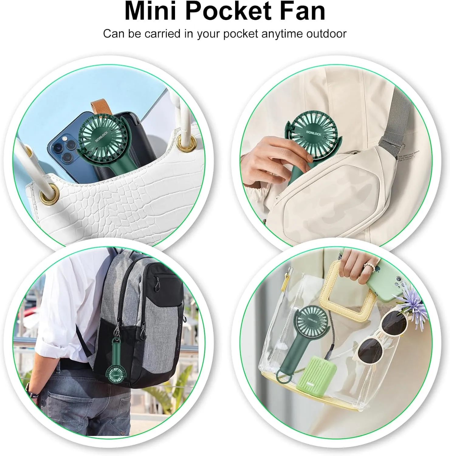 2 IN 1 Portable Handheld Mini Fan,Powerful Cooling,Personal Small Hand held Quiet Fan,Adjustable Desk Fan,Beach Travel Neck Fan,USB Rechargeable, Birthday Gifts for Women Mom(Dark green)